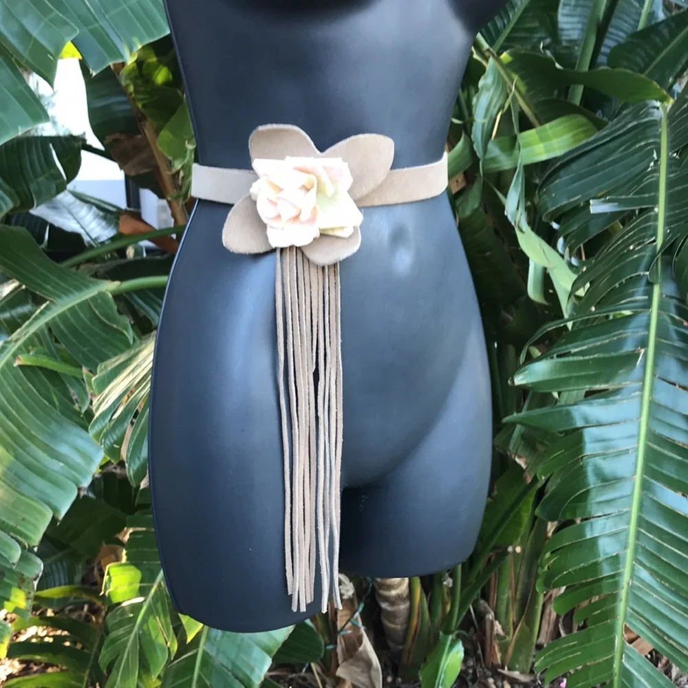 rose Floral suede fringe festival belt
